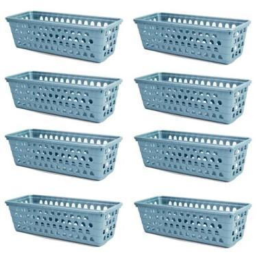 Imagem de Kit 8 Cestos Multiuso Comprido Retangular Cinza 28x11x8 Cm 123Organize