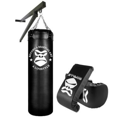 Imagem de Saco De Pancada 120 Cm + Luva + Suporte Parede - Gorilla, Preto, 120 c