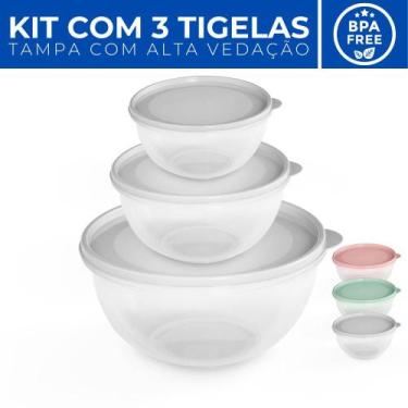 Imagem de Kit Conjunto 3 Tigela Bowl Pote Cumbuca Plástico c/ Tampa - Usual Util