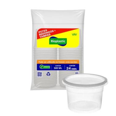 Imagem de Pote de Plástico Descartável com Tampa 500ml 24un Rioplastic