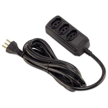 Imagem de Extensão Elétrica com 3 Tomadas Tripolar 5m Preta Force Line - Forceli