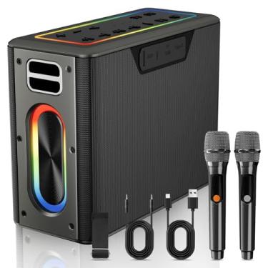 Imagem de Karaoke Com 2 Microfones Sem Fio 120W Bluetooth 5.0 Iluminação RGB - Caixa De Som Portátil Potente Para Festa Churrasco e Diversão em Família