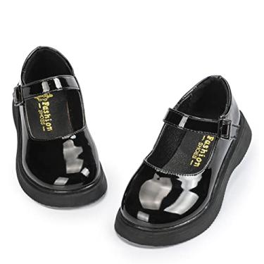 Imagem de Sapatos sociais infantis para meninos e meninas, sapatos Oxford de couro PU com cadarço e uniforme escolar, B2/preto, 22