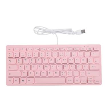Imagem de Mini teclado, teclado USB compacto de 78 teclas com fio e teclas chicletes silenciosas, teclado de computador fino com economia de espaço para escritório, mesa pequena, laptop, rosa (versão alemã)