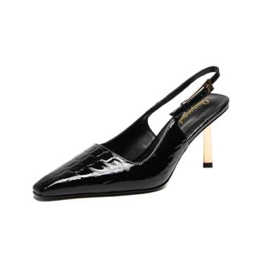 Imagem de Qunvngutui Sandálias femininas de bico quadrado stiletto slingback elegantes para festas à noite, casamentos, sapatos de formatura, Preto 3, 38