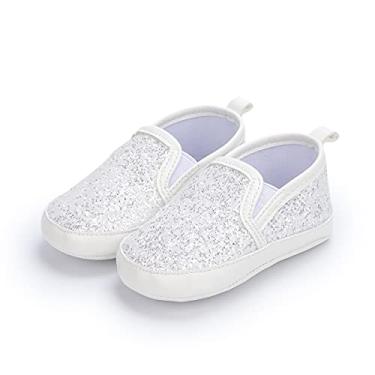Imagem de Tênis de lona para bebês meninos e meninas recém-nascidos antiderrapante sola macia Frist Walking sapatos respiráveis para crianças pequenas, A03 Branco, 12-18 Months Toddler