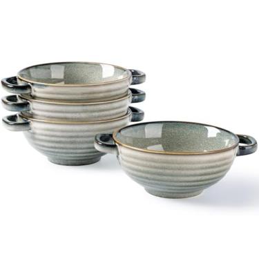 Imagem de GBHOME Tigelas de sopa de cerâmica com alças duplas, conjunto de copos de sopa de 680 g para sopa, cereal, ensopado, salada, macarrão, ramen, seguro para micro-ondas e lava-louças, conjunto de 4