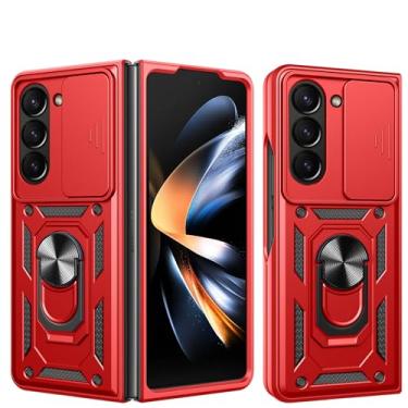 Imagem de RKINC Capa para Samsung Galaxy Z Fold 6 com capa deslizante para câmera e anel giratório com suporte de grau militar à prova de choque com suporte magnético para carro, vermelho