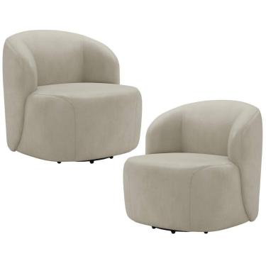 Imagem de Kit 02 Poltronas Giratória Orgânica Para Sala Living Heidy F04 Veludo Bege - Lyam Decor