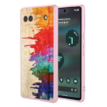 Imagem de OEURVQO Capa artística para Google 6A, capa de silicone líquido de toque macio com forro fofo, compatível com carregamento sem fio, capa protetora para Google Pixel 6A, aquarela rosa