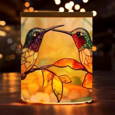 Imagem de Suporte de vela de luz de chá de beija-flor de vitral, castiçais à luz de chá operados por bateria para casamento, decoração de mesa, Natal, aniversário, suportes de luz de chá com tampa de bambu