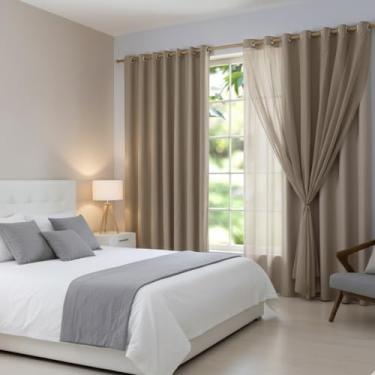 Imagem de Cortina Voil Com Forro De Microfibra 3,00 X 2,30 Quarto Sala Casa (Cáqui)