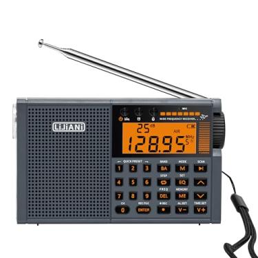 Imagem de Rádio portátil de onda curta AIR/VHF/AM/FM/Weather recetor de 6 bandas com cartão Bluetooth/TF, lanterna, gravação digital, relógio despertador, alimentado por bateria de 2000 mAh, super baixo