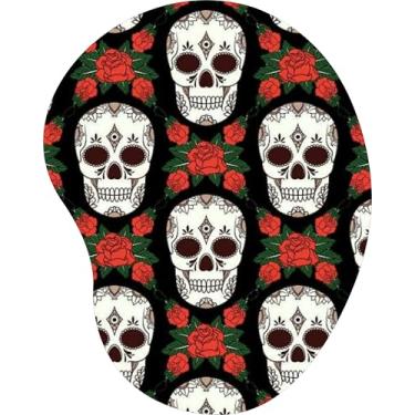 Imagem de Mouse Pad Ergonômico Gota Arte Estampa de Caveiras Brancas Fundo Preto