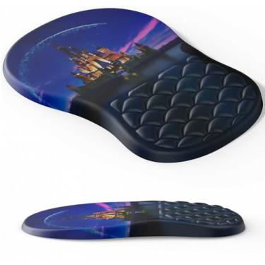 Imagem de Mouse pad ergonômico com descanso de pulso, mousepad macio com design de massagem, espuma viscoelástica e base de poliuretano antiderrapante para alívio da dor, mouse pad para jogos para mesa, casa