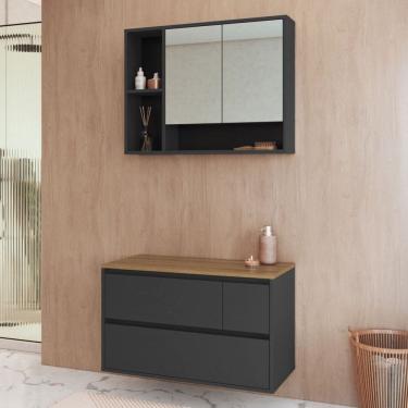 Imagem de Armário de Banheiro Belarus 4 Portas 1 Gaveta com Espelho Grafite - Art In Móveis