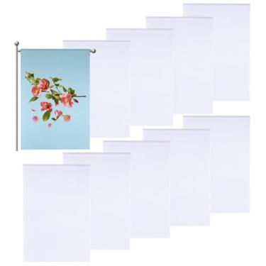 Imagem de Bandeiras de jardim em branco 10 peças, bandeiras lisas de sublimação DIY, bandeiras de banner de poliéster branco para decoração de pátio de gramado interno ao ar livre, 43 x 29 cm