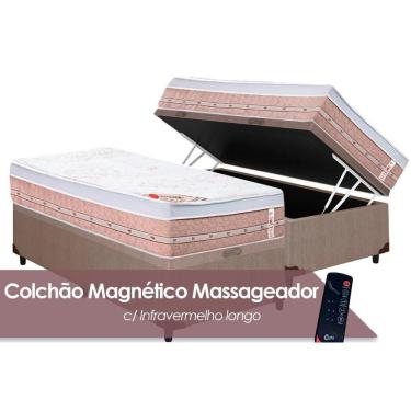 Imagem de Cama Box Baú Solteiro: Colchão C-vibro Massagem Castor Magnético Premium + Base Crc Courano Clean(88x188)