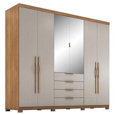 Imagem de Guarda Roupa Casal Giardino 6 Portas 4 Gavetas Amêndola Nude  Com Espelho E Pés - Demóbile Amêndola Nude