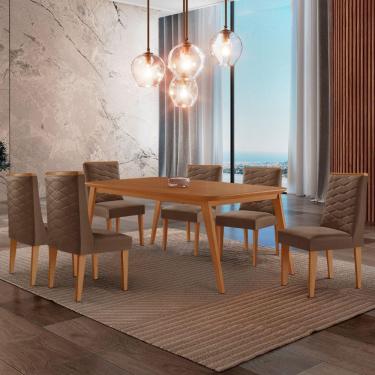 Imagem de Mesa De Jantar Copper 180cm Tampo Mdf Com 6 Cadeiras Moderna Veludo Marrom/naturalle/naturalle