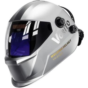 Imagem de VORITO Capacete de soldagem escurecimento automático de cor verdadeira grande visualização, capô de solda alimentado por energia solar/bateria, sombra ampla 4/5-13 com sensor de 4 arcos, máscara de