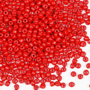Imagem de Grânulos de semente de cor vermelha de 4 mm cerca de 1600 peças/110 gramas em saco, 6/0 contas de artesanato de vidro para fazer brincos e colar (vermelho)