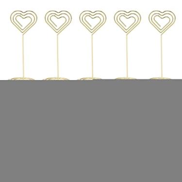 Imagem de Suportes para números de mesa Porta-cartões em camadas Design de coração Base de metal resistente Clipes para cartões de nome multifuncionais para festa de casamento Decoração de (Ouro)