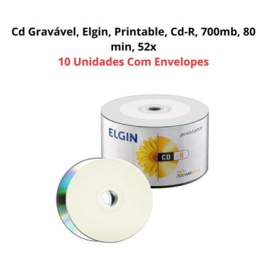 Imagem de Cd Gravável, Elgin, Printable, Cd-R, 700mb, 80 min, 52x - 10 Unidades 