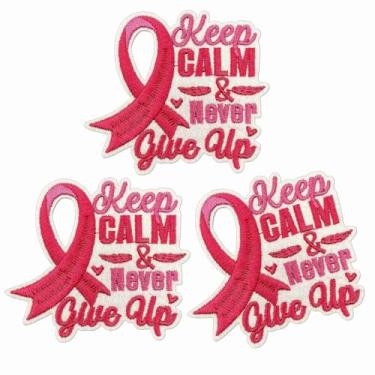 Imagem de Patch Keep Calm Never Give Up, 3 peças, fita de conscientização do câncer de mama, costurar, costurar, costurar, para roupas, jaquetas, jeans, mochilas (B)