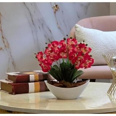 Imagem de Arranjo de Orquídea Artificial Planta Decorativa Vaso e Casca Polida (Rosa Pink)