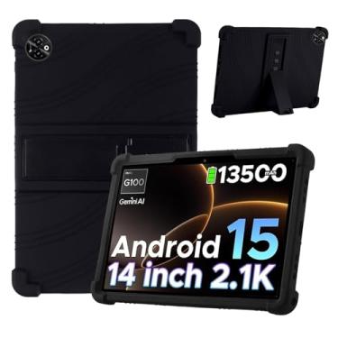 Imagem de Capa para DOOGEE Tab E3+, capa para tablet KONXISA com material de silicone premium, função de suporte dobrável, capa para tablet à prova de choque e proteção total, capas protetoras, preta