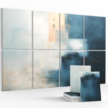 Imagem de Painéis acústicos de arte de parede, painéis de parede à prova de som de 88 x 61 cm - pacote com 8 abas adesivas removíveis seguras, painéis decorativos de absorção de som para sala de estar e estúdio