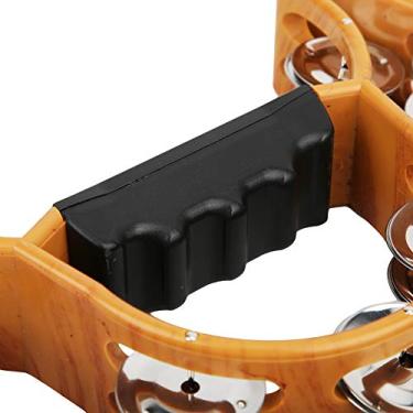 Imagem de RiToEasysports Pandeiro de Campainha de Jingles de Fileira Dupla Com Punho Ergonômico para Textura Fina Imitação de Cor de Madeira
