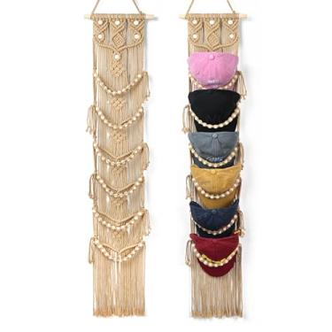 Imagem de Halidali Organizador de chapéus para bonés de beisebol, suporte de boné de tecelagem de corda de algodão, suporte de exibição de chapéu de macramê feito à mão para armazenamento de porta, armário