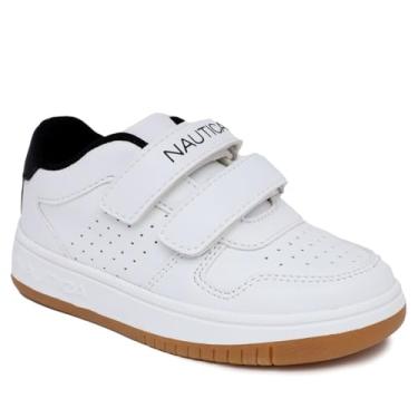 Imagem de Nautica Tênis infantil de alça dupla | Sapatos esportivos casuais para meninos e meninas | Ajuste durável e confortável para crianças pequenas e pequenas, Branco preto stafford, 5 Toddler
