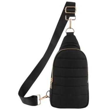 Imagem de Ahdoma Bolsa tiracolo pequena para mulheres, acolchoada, bolsa tiracolo para mulheres, puffer, pochete para viagem, Preto, 6x8.75x2 inches