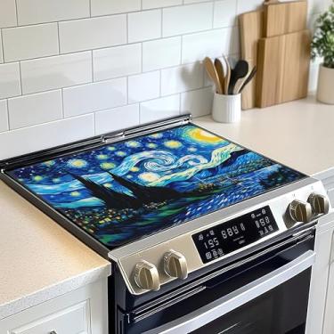 Imagem de Protetor de tampa superior de fogão elétrico, tapete de fogão de vidro noturno estrelado Van Gogh, tapete de fogão de indução de forno resistente ao calor para tapetes de bancada de cerâmica tapete de
