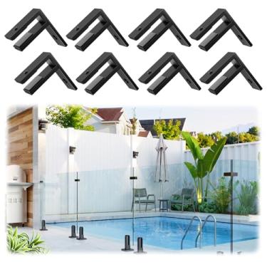 Imagem de LukLoy Pacote com 8 braçadeiras de parede a vidro revestidas com pó preto em forma de F para ambientes externos para 3/20.3 cm-1/5.1 cm (10 mm-13,52 mm), SS304 clipes de grampo de grade de vidro para