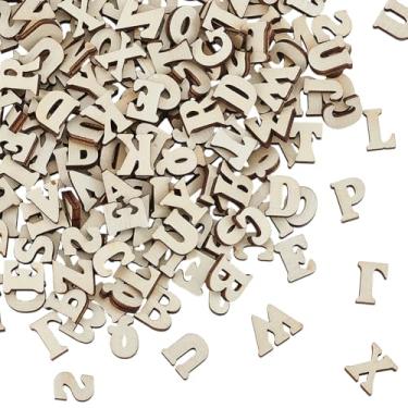 Imagem de SOFPLATE 1 caixa 400 peças aleatórias mistas aleatórias mistas letras de madeira inacabadas 15 mm letras do alfabeto de madeira formas sortidas pequenas fatias lascas para artesanato faça você mesmo