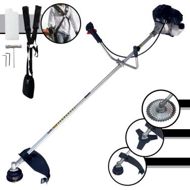 Imagem de Roçadeira Máquina de Cortar Grama À Gasolina Toyama RT43LB-25A 2T 43cc 1,7HP de Alta Performance Com Carretel Nylon + Faca 3 Pontas + Faca 40 Dentes