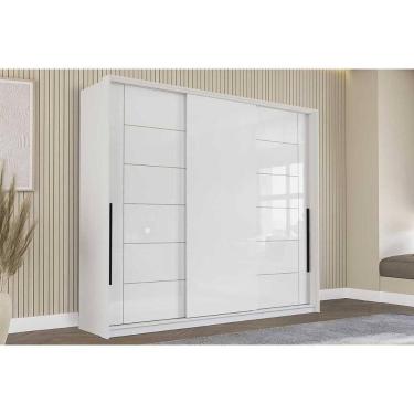 Imagem de Guarda Roupa 3 Portas De Correr E 4 Gavetas Lisboa Branco - Politorno