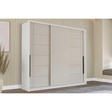 Imagem de Guarda Roupa Casal 3 Portas De Correr E 4 Gavetas Lisboa Branco/creme - Politorno