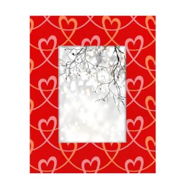 Imagem de Porta-retrato 12 x 17 cm, estampa de coração, vermelho, feito de madeira maciça, 13 x 18 cm, moldura para mesa e montagem na parede, para decoração de casa e ideias de presentes para a família