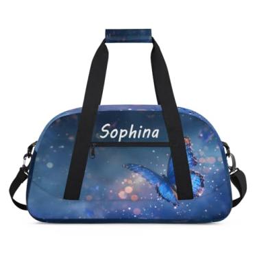 Imagem de Bolsa esportiva personalizada, animal, lobo, galáxia, universo com nome, bolsa de dormir personalizada, bolsa de fim de semana, bolsa de treino para dança, balé, academia, ginástica, mala, viagem