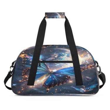 Imagem de Bolsa esportiva com sistema solar, borboleta, galáxia, tamanho grande, impermeável, durável, dobrável, bolsa de festa do pijama, bolsa de treino para dança, balé, academia, ginástica, bolsa de viagem