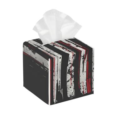 Imagem de Suporte quadrado de couro para caixa de lenços de papel, à prova d'água, bandeira vintage, organizador de papel facial com cinto inferior, estojo de lenços para mesa, banheiro, escritório, mesa, carro