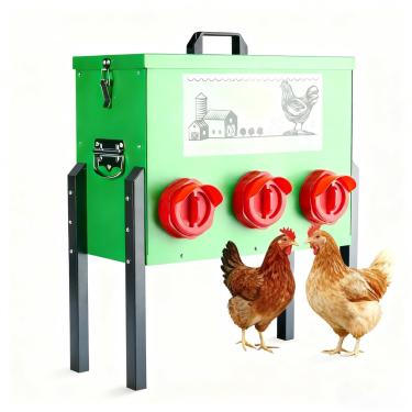Imagem de Alimentador automático de galinhas - alimentador de aves de capoeira de 6 portas sem desperdício, acessórios para galinheiros, alimentador de galinha de metal à prova d'água (13,6 kg-verde)