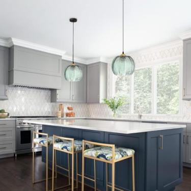 Imagem de Luminária pendente moderna para ilha de cozinha, altura ajustável, lustre de cabeceira com cúpula de vidro rosqueada, dourada, para sala de jantar, quarto e sala de estar, soquete E27 (1 lâm