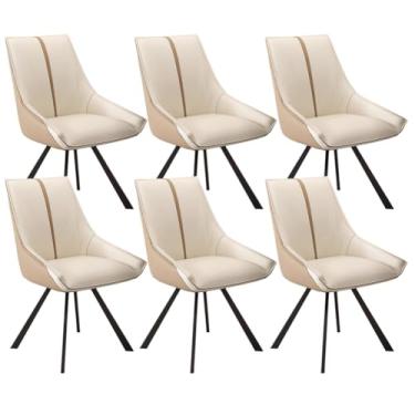 Imagem de SPXMQSS Cadeiras de mesa de jantar, cadeiras de jantar giratórias com apoios de braços e pernas de metal, cadeira estofada de sala de estar com encosto para sala de estar, recepção, restaurante, bege