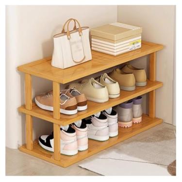 Imagem de SPXMQSS Sapateira de bambu, sapateira vertical para pequenos espaços, sapateira de pé livre para armário, entrada, canto, garagem e quarto, empilhável gratuitamente, 3 níveis 65 x 23 x 39 cm